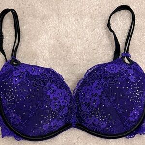Victoria's Secret Purple Lace Push-Up Bra with Black Straps